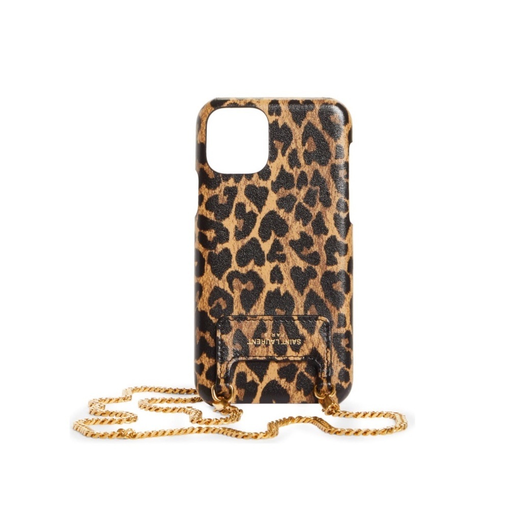 Saint Laurent Leopard-print leather iPhone 11 Pro chained crossbody case NWB